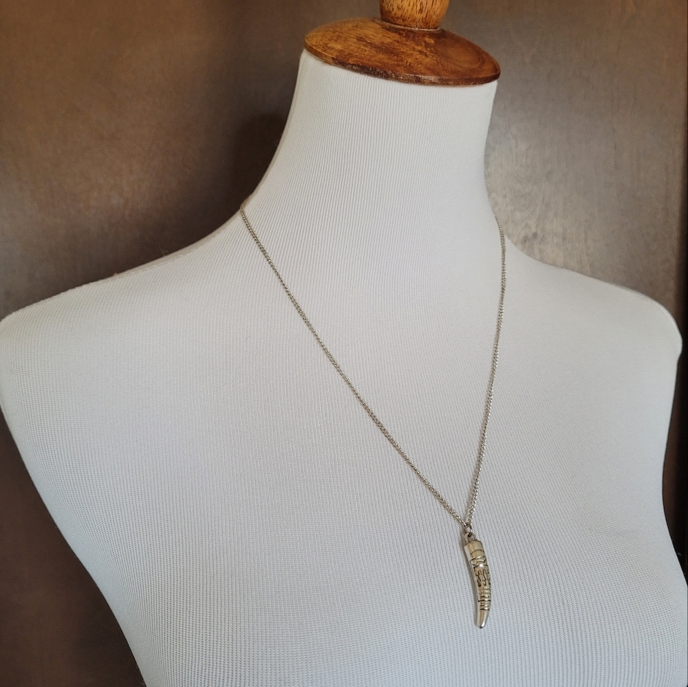 Silver SouthWestern Coastal Cowgirl Alt Biker Indie Tusk Pendant Necklace